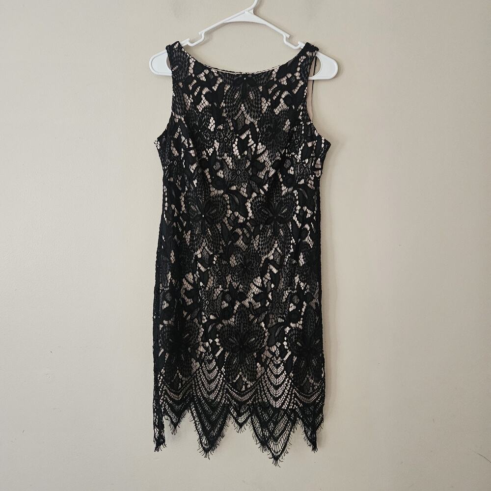 Jessica Howard Womens Black Beige Lace Overlay Dress Lined Sleeveless 10P